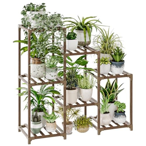 Bamworld Plant Stand Indoor Plant Shelf Outdoor Wood Plant Rack for Multiple Plants 3 Tiers Ladder Plant Holder for Living Room Patio Boho Home Decor for Gardening - Image 1