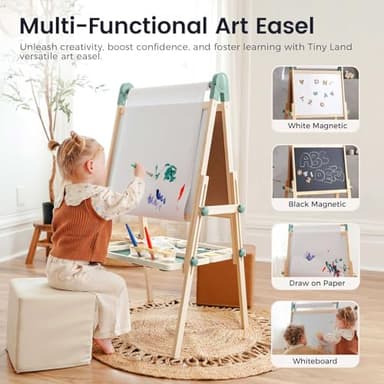 Tiny Land Easel for Kids, Double-Sided Magnetic Easel with Drawing Accessories, Adjustable Wooden Kids Art Easel with Paper Roll, Learning-Toy for 3,4,5,6,7,8 Years Old Boy & Girls Green - Image 3