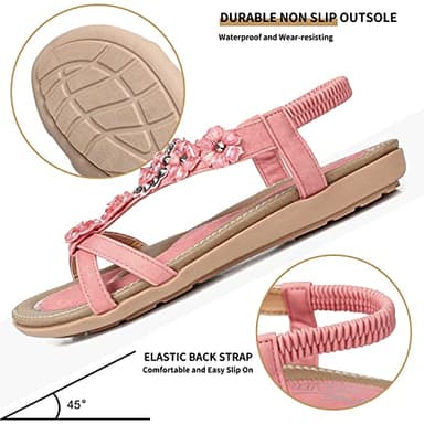 SHIBEVER Flat Sandals for Women Dressy: Pink Size 9 Summer Open Toe Dress Sandals- Comfortable Walking Arch Support Flats Womens Sandal - Image 4