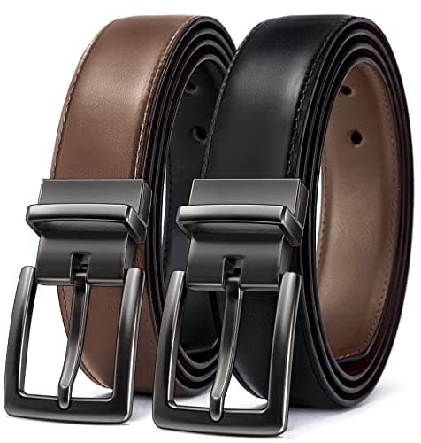 BULLIANT Men's Belt,Reversible Belt Adjustable For Gift Men 1.25”-Cut For Fit-2 Sides in 1 Belt(Not 2)(Black/Tawny,28"-30" Waist Adjustable) - Image 1