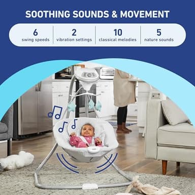 Graco Simple Sway Baby Swing, Side‑to‑Side Sway, Infant Swing with 6 Speeds, Vibration, Abbington - Image 3