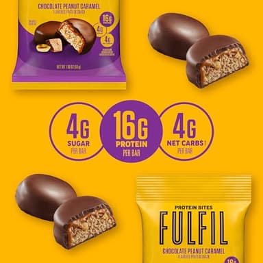 FULFIL Protein Snack Bites, Chocolate Peanut Caramel Flavored, Gluten Free with 16g Protein per serving, 7 Bites per Bag (10 Bags) - Image 3