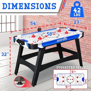SereneLife 58in Powered Air Hockey Table Upgraded 700mA 12v 2x Powerful Motor, Inline Power Switch, Battery Free Digital LED Score Board, Full-Size Arcade Style for Home Game Room 2 Pucks 2 Pushers - Image 2