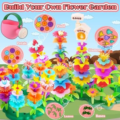 FUNZBO 138pcs Flower Garden Building Set - Christmas Spring Toys for 3 4 5 6 7 Years Old Girl, Sorting & Stacking Building Block, STEM Montessori Educational Toy for Kid Toddler Birthday Gift - Image 4