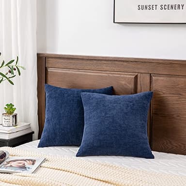 GAWAMAY Decorative Square Throw Pillow Covers 18"x18" Inch Set of 2, Super Soft Chenille Pillows Cover Fall Pillowcase for Living Room Bedroom Sofa Couch Cushion Cover Navy Blue 45x45cm (Only Covers) - Image 4