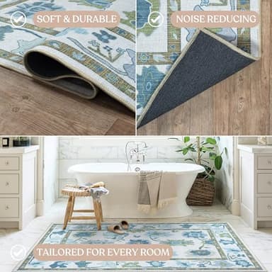 Fame Living Green Oushak Rug, Modern, Vintage, Turkish, Eclectic, Floral, Pastel, Washable, Large Area Rugs for Living Room, Dining, Bedroom, Girls, Boys, 7'5"x9'8" - Image 5