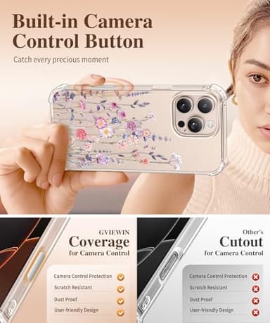 GVIEWIN for iPhone 16 Pro Case, with Screen Protector & Camera Lens Protector, Military-Grade Protection, Clear Shockproof Slim Floral Women Phone Case for iPhone 16 Pro, Floratopia/Colorful - Image 5