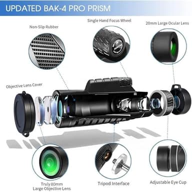 Monocular-Telescope 80x100 High Powered Monoculars High Definition for Adults High Powered with Smartphone Adapter Telescope Hunting Wildlife Bird Watching Travel Camping Hiking-Black - Image 2