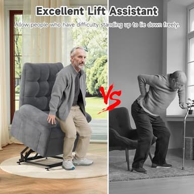Welzona Power Lift Recliner Chair for Elderly, Triple Motor Lift Chair with Infinite Position, Electric Stand Assist for Seniors, Single Sofa with Side Pockets for Living Room, Gray - Image 3