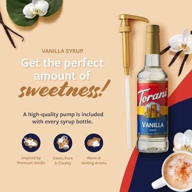 Torani Coffee Syrup, Vanilla Flavored Syrup for Drinks, Pump Included, 25.4 Fl Oz - Image 3