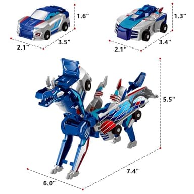 Intoypad Collision Transforming Dinosaur Car Toy, 2 Magnetic Cars Transform into Dinosaur Toys for Kids Toddler Fun Deformation Robot Dino Car Christmas Birthday Gift Toys for Boys Girls(Blue Dragon) - Image 2