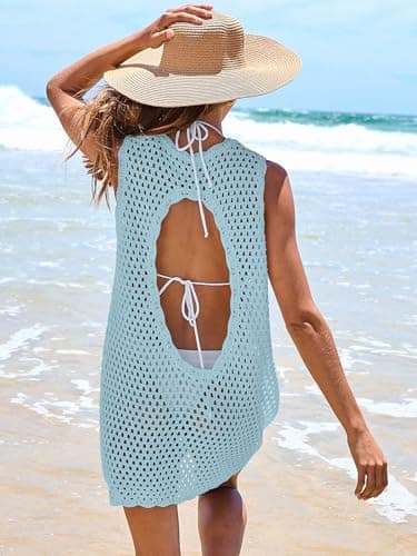 ANRABESS Womens Swimsuit Cover Up Sleeveless Knit 2025 Summer Outfits Swimwear Bathing Suit Coverup Crochet Beach Dress Sky Blue Medium - Image 4