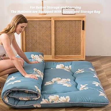 MAXYOYO Floral Printed Rustic Japanese Floor Mattress - Foldable Futon, Roll Up Camping Bed for Adults, Floor Lounger, Couches and Sofas, King Size - Image 4
