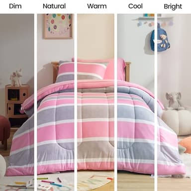 SLEEP ZONE Kids Comforter Set Twin Size, Jersey Knit 5 Pieces Bedding, Super Soft and Breathable Comforter with Sheets, Pillowcases (Pink Grey Stripe) - Image 5