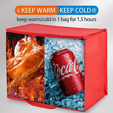 Bodaon 1-Pack Insulated Reusable Grocery Shopping Bags, X-Large Picnic Cooler Bag with Zipper Zippered Top Cold, Insulated Food/Pizza Delivery Bag (Red) - Image 3