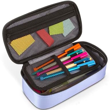 Five Star Pencil Pouch, Pen Case, High-Capacity Zipper Pouch, Storage Organizer for School Supplies Earbuds Chargers Cables Makeup, Lilac/Berry (500211F-ECM) - Image 6