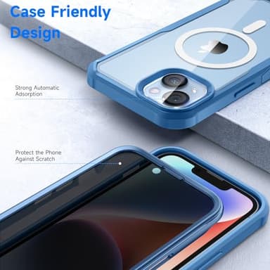seacosmo for iPhone 14 Plus Case, Full Body Bumper with Built-in 9H Tempered Glass Privacy Screen and Camera Lens Protector, Compatible with MagSafe, Shockproof 14 Plus Phone Case, 6.7", Blue - Image 8