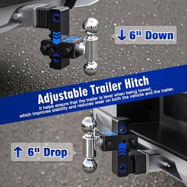 DEWOT Adjustable Trailer Hitch Fits 2" Receiver - Heavy-Duty 12,500 lbs GTW Aluminum Tow Hitch with Dual Ball (2" & 2-5/16"), 6" Drop/Rise, 4 Silencer Pads & Anti-Theft Lock for Trucks and SUVs - Image 5