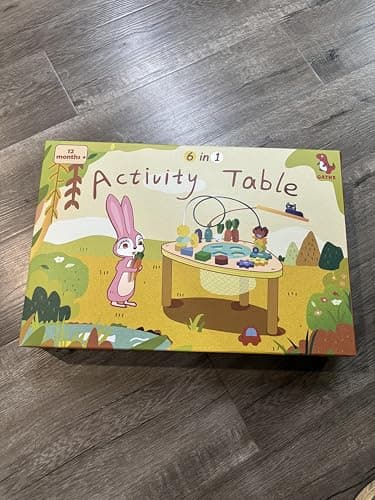oathx Activity Table for 1+ Year Old, 6 in 1 Wooden Montessori Activity Center Play Table with Bead Maze Shape Sorter Fishing Game, Kids Sensory Educational Toddler Learning Toys 1st Birthday Gifts - Image 8