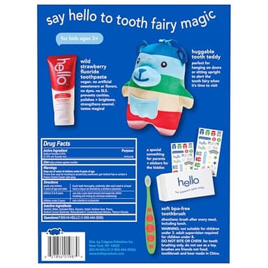 hello Tooth Fairy Kit with Tooth Fairy Door Hanger and Teddy Bear, Includes Full Size Fluoride Kids Strawberry Toothpaste and Kids Toothbrush, for Children Ages 3 and Up - Image 6