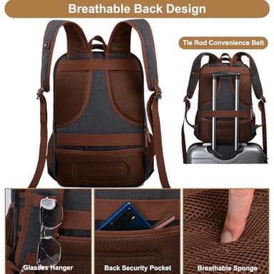 Mactso Canvas Travel Laptop Backpack for Men Women, Business Work Rucksack College Computer Bag Fits 17.3 Inch Notebook,Bookbag with USB Charging Port (Black, 17.3 Inch) - Image 4