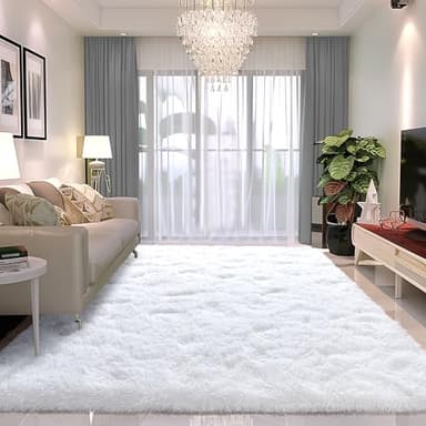 Awaytail Fluffy 6x9 Rug - Nursery Rugs for Bedroom - Height Pile 1.4" Plush Rug - Fuzzy Throw Rugs Carpet for Bedroom - White - Image 9