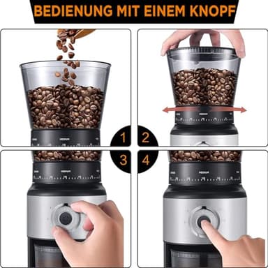 Ollygrin Burr Coffee Grinder, Electric Conical Coffee Bean Grinder With 30 Adjustable Grind Settings For 2-12 Cups, Sliver & Black - Image 6