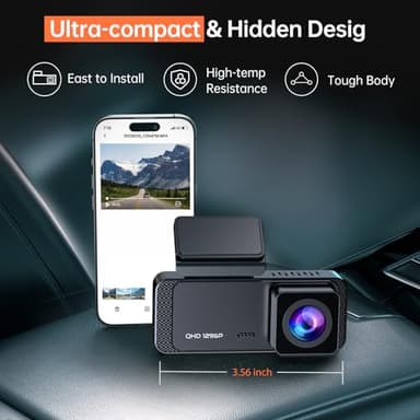 Dash Cam 1296P Front Dashcam, V300 WiFi Dash Camera for Cars with App, Night Vision, Mini Hidden Single Car Camera, Loop Recording, 24H Parking Mode, Support 256GB Max, Black - Image 8