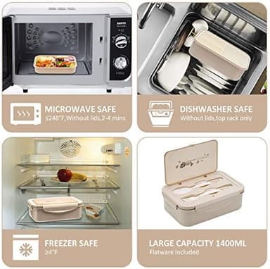 LOVINA Bento Box for Adults and Kids - 1400ML Portable, Lightweight, Easy to Carry Meal Holder with Spoon & Fork, Durable, Leak-Proof, BPA-Free and Food-Safe Materials - Image 4