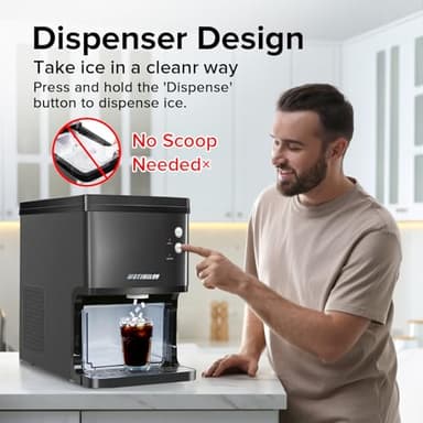 Nugget Ice Maker Countertop, Pebble Ice Maker Machine Pellet Sonic Ice Maker Dispenser Portable for Home/Kitchen/Office, Soft Chewable Ice, Making Ice in 6 Mins, 34Lbs/24H, Self-Cleaning, Ink Black - Image 3