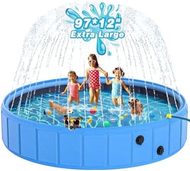 EPN Large Foldable Dog Pool – 0.55MM PVC 2-in-1 Portable Bathtub & Sprinkler for Dogs, Cats, Kids – Heavy Duty, Non-Slip, Summer Water Toy (97" - Image 2
