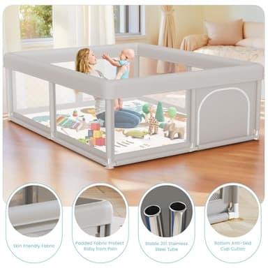 Baby Playpen with Mat 50x50 Inch, Play Pen for Babies and Toddlers with Gate, Baby Fence Sturdy Safety Playpen, Indoor & Outdoor Kids Activity Center - Image 4