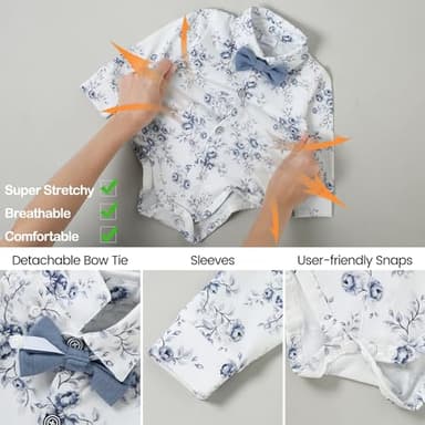 YALLET Baby Boy Clothes Suit 0-24 Months Infant Gentleman Outfits Formal Dress Shirt+Bowtie+Vest+Pants Set Baby Wedding Suits Blue - Image 3