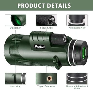 40x60 High Power Monocular Telescope for Adults - Equipped with Phone Adapter, Tripod, and Hand Strap - Low Light Night Vision with BAK4 Prism - Perfect for Bird Watching, Travel, and Concerts - Image 2