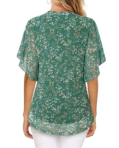 Timeson Summer Blouses for Women 2023,Tunic Tops for Women Loose Fit Ladies V Neck Short Sleeve Tops 2023 Casual Dressy Business Casual Clothes Elegant V Neck Flowy Office Work Shirts Mist Green XL - Image 3