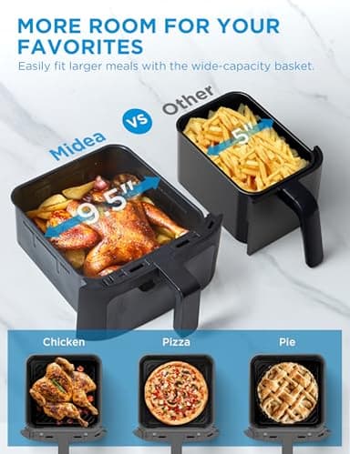 Midea Dual Basket Air Fryer Oven 11 Quart 8 in 1 Functions, Clear Window, Smart Sync Finish, Works with Alexa, Wi-Fi Connectivity, 50+ App Recipes for family meals, Bake, Roast, Grill, Broil, Toast - Image 4
