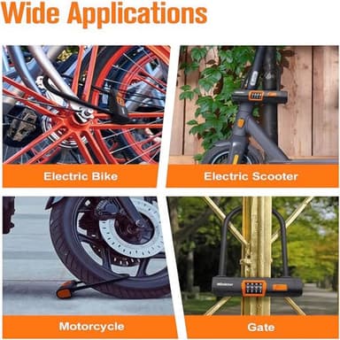 NDakter Bike Locks Heavy Duty Anti Theft, Combo Bike U Lock, 4-Digit Resettable Combination Bicycle Lock, Large U Shaped Ebike Lock with 5Ft Steel Cable for Electric Bike, Escooter, Motorcycle,Door - Image 7