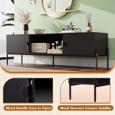 WLIVE Modern TV Stand for 65 Inch TV, Mid Century Entainment Center with Storage, TV Console with Open Shelf and 2 Cabinets for Bedroom and Living Room, TV Cabinet with Metal Legs, Black - Image 5