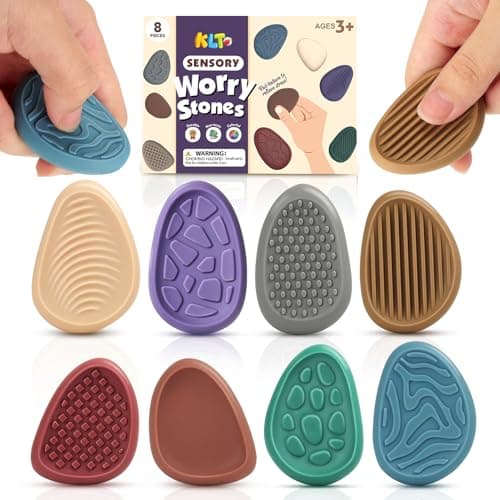 Fidget Toys Adults Sensory Stone: 8 Pack Texture Worry Stone for Kids Calming - Sensory Autism Toys for Anxiety Relief - Quiet Small Fidgets for Classroom Prizes - Image 1