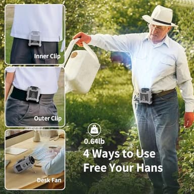 Socool 10000mAh Portable Waist Fan Clip on Wearable Belt Personal Fan Rechargeable Battery operated With 5 Speeds & Flashlight Neck Hands-Free 40H Cooling For Outdoor Camping Travel (Gray） - Image 3