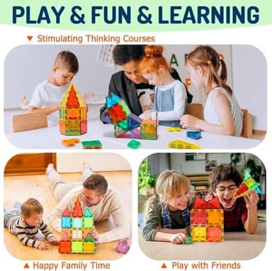 EchoPlan Magnetic Tiles, 130PCS Magnetic Blocks with 2 Cars, Magnet Tiles 3D Clear Building Blocks Set, STEM Sensory Educational Toys Gift for Toddlers Kids Boys 3 4 5 6 7 8 9+ Year Old - Image 7