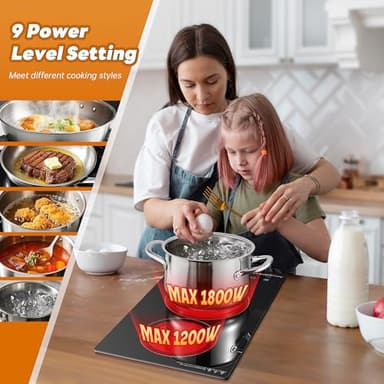 2 Burner Electric Cooktop 220V~240V, 12 Inch Built-in 3000W Ceramic Stove Top with Child Safety Lock, Timer & Residual Heat Indicator, Hard Wire(No Plug) for Modern Kitchens - Image 3