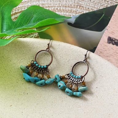 Boho Turquoise Drop Dangle Earrings Vintage Turquoise Beads Copper Earrings Western Dangling Earrings for Women Trendy - Image 6
