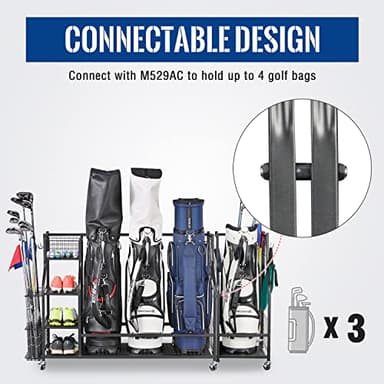 Mythinglogic Golf Bag Storage Organizer Rack-Golf Clubs Organization for Garage, Golf Bag Stand with Movable Hanging Hooks, Golf Equipment and Accessories Storage Racks for Garage,Shed,Basement - Image 3