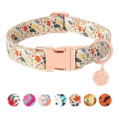 HSIGIO Soft Cotton Dog Collar, Adjustable Dog Collar with Metal Buckle, Colored Maple Leaf with Pendant Girl Boy Dog Collars Gift for Small Medium Large Dogs (X-Small) - Image 1