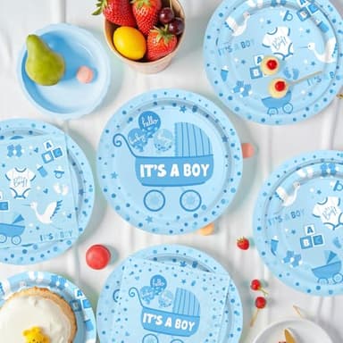 Baby Boy Shower Decorations for 24 Guests - It’s A Boy Decorations Kit Including Disposable Plates, Napkins, Cups, Tablecloth & Banner for Baby Shower Decorations Boy - Image 5