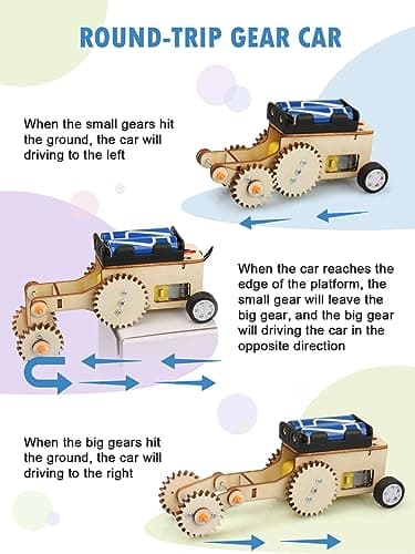 Poraxy 5 in 1 STEM Model Car Kits, STEM Projects for Kids, Boys Toys Age 8-10, 3D Wooden Puzzles, Crafts Educational Science Building Kit, Birthday Gifts for 8 9 10 11 12 Year Old Boys and Girls - Image 4