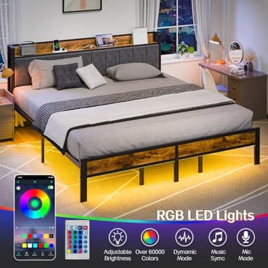 Liians King Size Bed Frame with Smart LED Lights, Storage Headboard with USB Charging Station, Metal Platform Bed Noise Free, Easy Assembly, No Box Spring Needed - Image 3