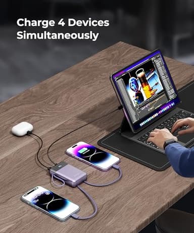 JOYFAR Portable-Charger-Power-Bank Travel Essentials Battery Pack USB C 30000mAh Built in Cable 22.5W Phone Fast Charging Powerbank Compatible with iPhone 16 15 14 13 12 X iPad Samsung Google (Purple) - Image 6