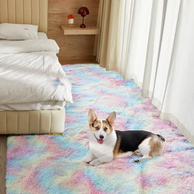 Fluffy Colorful Rug for Living Bedroom, Rainbow Fluffy Soft Plush Area Rugs for Girls Bedroom, Fuzzy Nursery Rug for Baby's Toddler's，Clorful Room Decor for Teenage, Easy-Cleaning, Non Shedding, 3X4 - Image 3